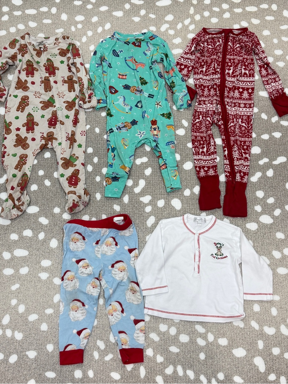 Lot of 5 bamboo christmas zippy sleeper footies kissy kissy pima baby boy santa